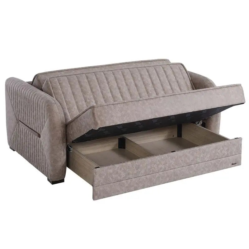 Convertible Loveseat with Storage, Upholstered, Beige, Ideal for Small Spaces, Modern Design, Comfortable Seating, Versatile