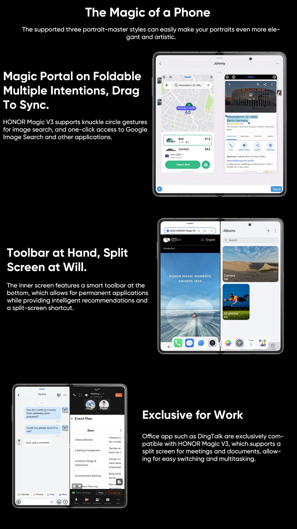 HONOR Magic V3 Global Version 5G Foldable Smartphone Snapdragon 8 Gen 3 7.92" LTPO OLED Display 5150mAh Battery 66W SuperCharge