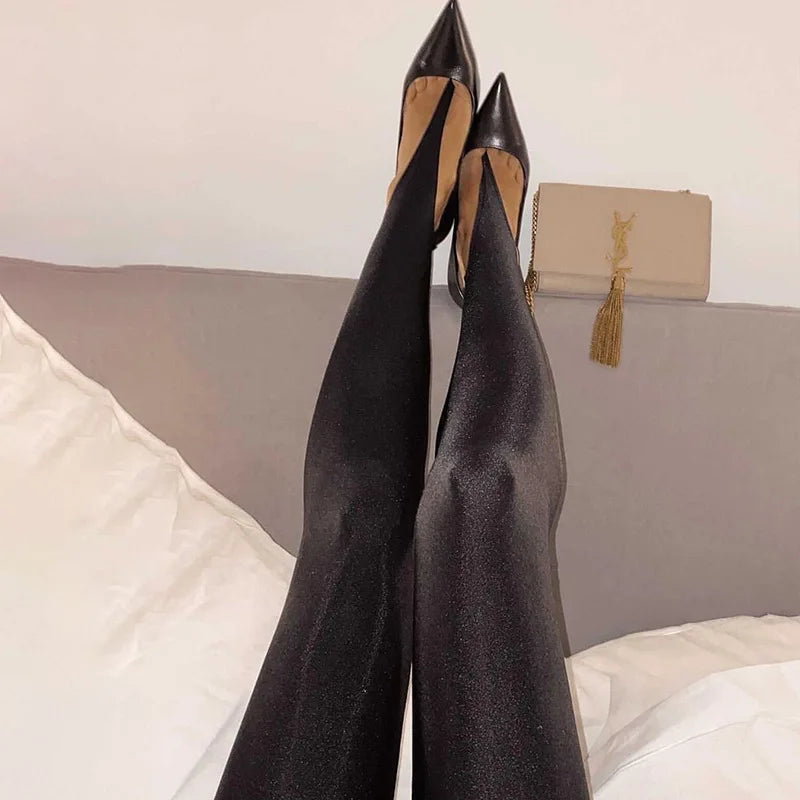 Korean Fashion Winter Black High Waisted Skinny Y2K Women Pants Sexy Glitter Casual Club 2025 Leggings Pants Long