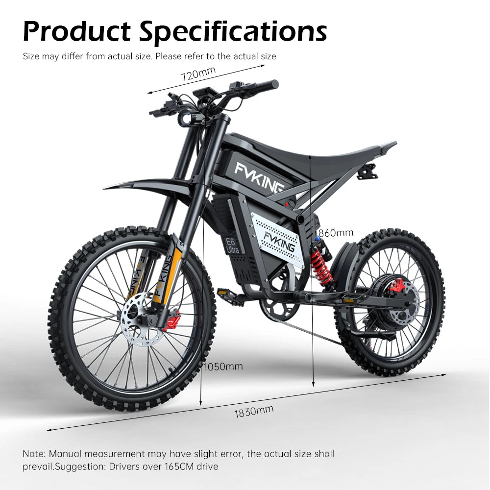FVKING E6-UItra 25 Inch Off-Road Electric Bicycle 60V 30AH 3000W Motor Peak Power 6000W Top Speed 80KM/H Adult E-Bike