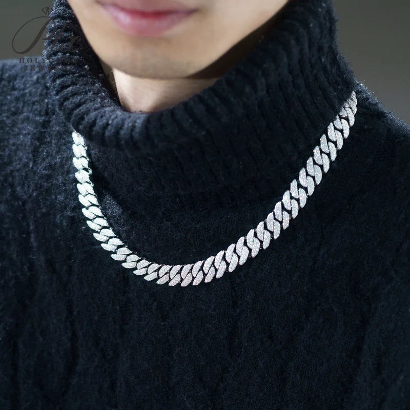 Full Diamond Cuban Necklace Moissanite 925 Silver Plated with 18K Gold Hip Hop Jewelry 18inch Prong Link Choker Chain for Men