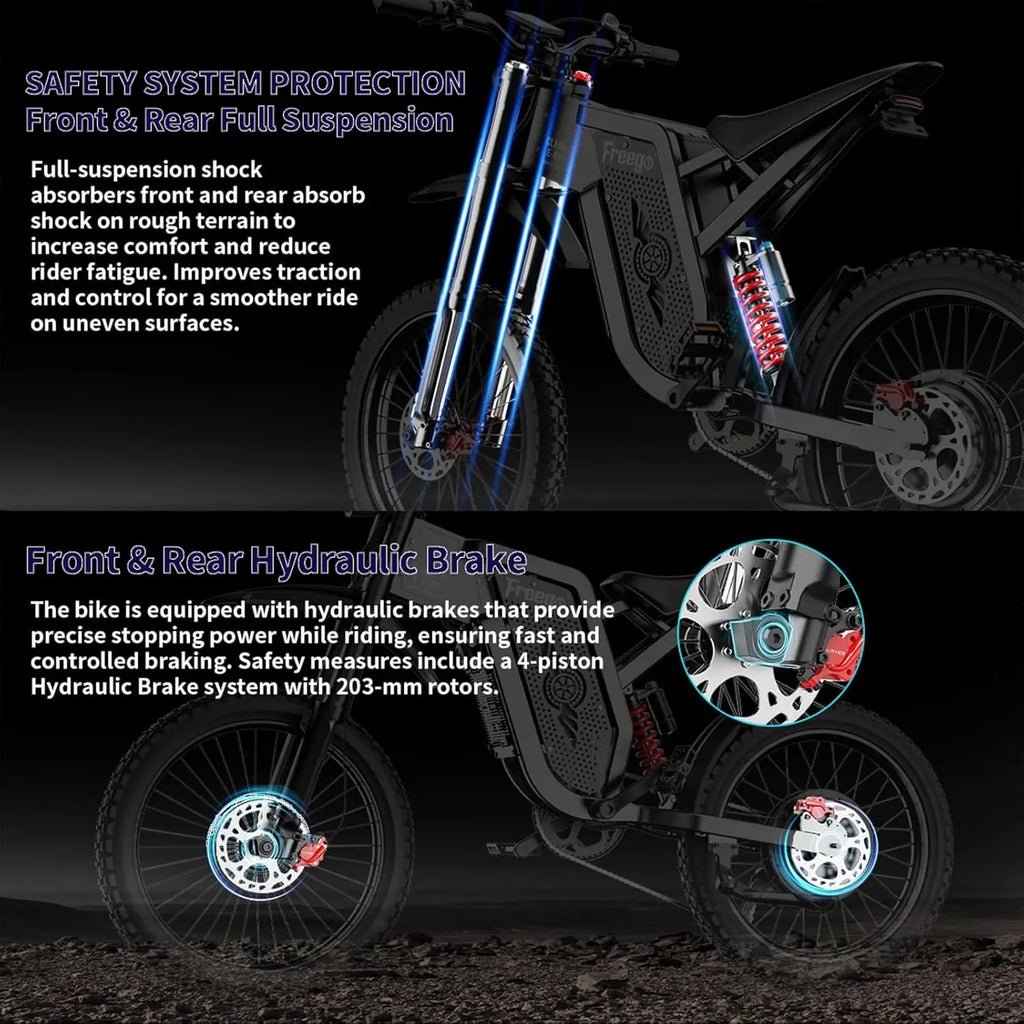 Freego X2 Electric Dirt Bike 6000W Motor 60V 30Ah Removable Battery Max 50Mph E-Bike 19" x2" Tire Off-Road Motorcycle for Adults