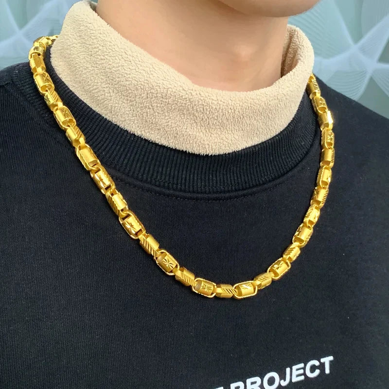 9999 pure gold starburst faceted 8mm necklace men's domineering rich chain 24K real gold jewelry