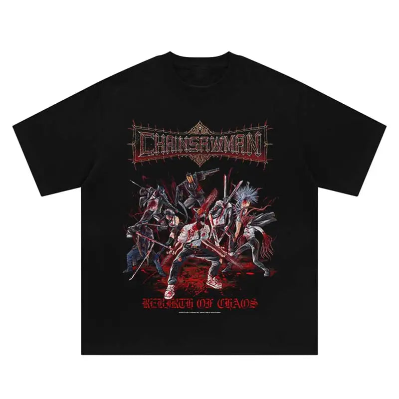2025 Japan Hip Hop Harajuku Punk Comic Summer Anime Print T-Shirt Streetwear Vintage Washed Fashion Oversized Cotton Tshirt Tops