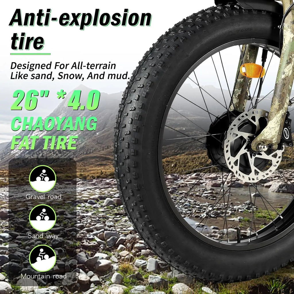 Electric Bike for Adults, 5000 Dual Motor E-Bike, 60V 32AH Long Range Dirt Bike, Fat Tire Hunting Ebike for All Terrain, Full Su