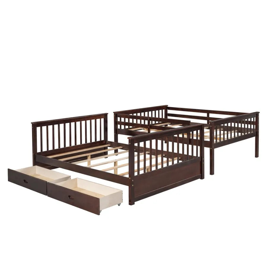 Full-Over-Full Bunk Bed with Ladders and Two Storage Drawers Espresso (OLD SKU:LT000365AAP)
