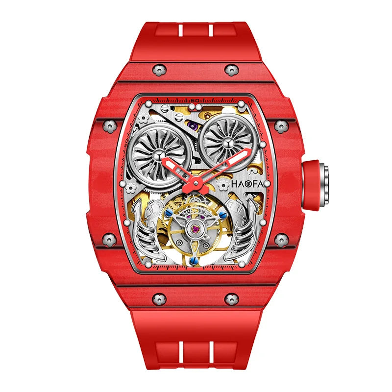 Haofa Double-Spring Drive Flying Automatic Tourbillon Man Watch Mechanical Tourbillon Carbon Fiber Men's Watch Skeleton 1922