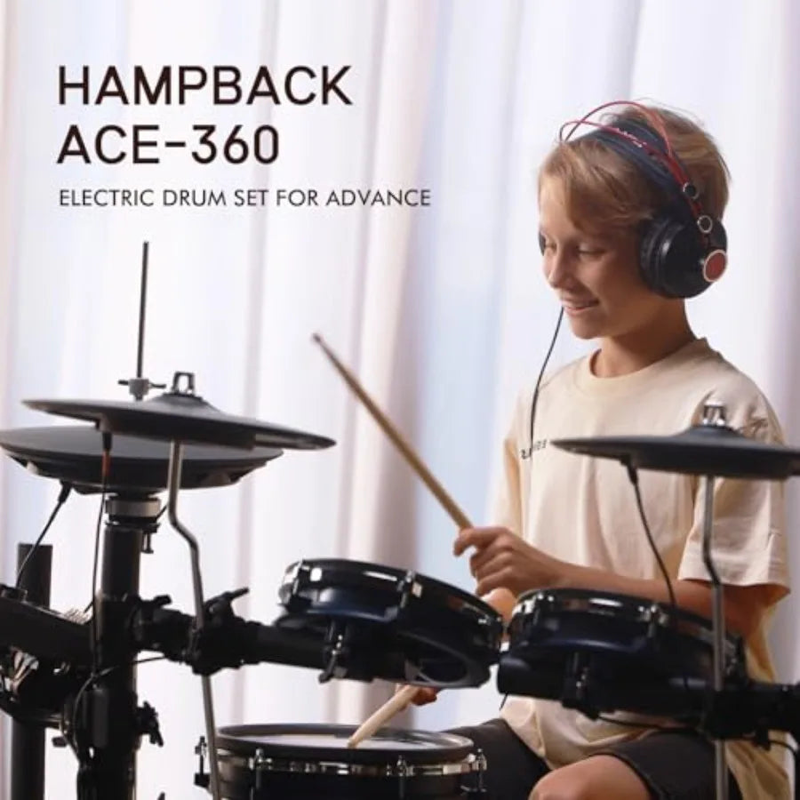 ACE-360 Electric Drum Set with 8'' Drum Pads 3x12 Cymbals with Choke 12 Independent Hi-hat 5 Bass Drum 52+ Drum Kits and 918 So