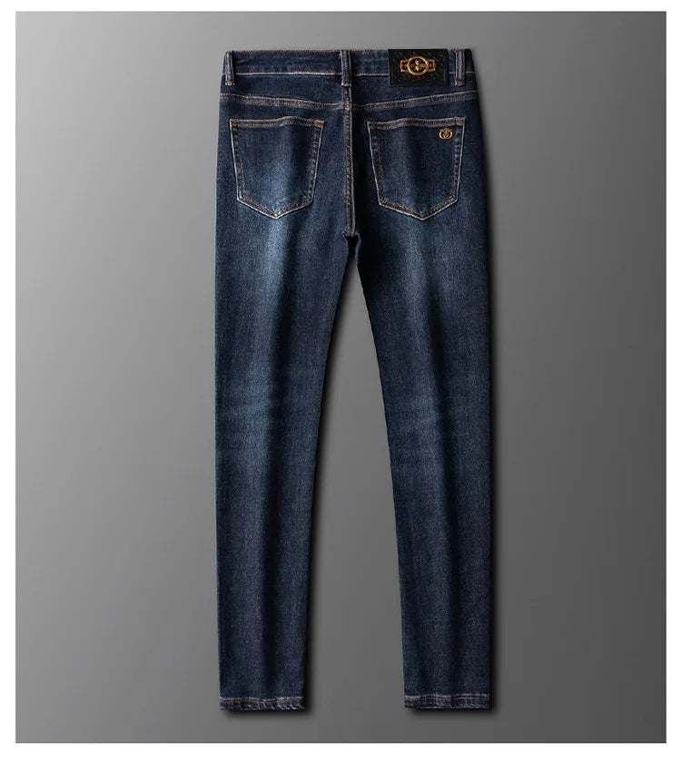 Light Luxury Blue Jeans Men's Autumn and Winter Thick 2024 New Simple and Versatile Casual Stretch Slim High-End Trousers