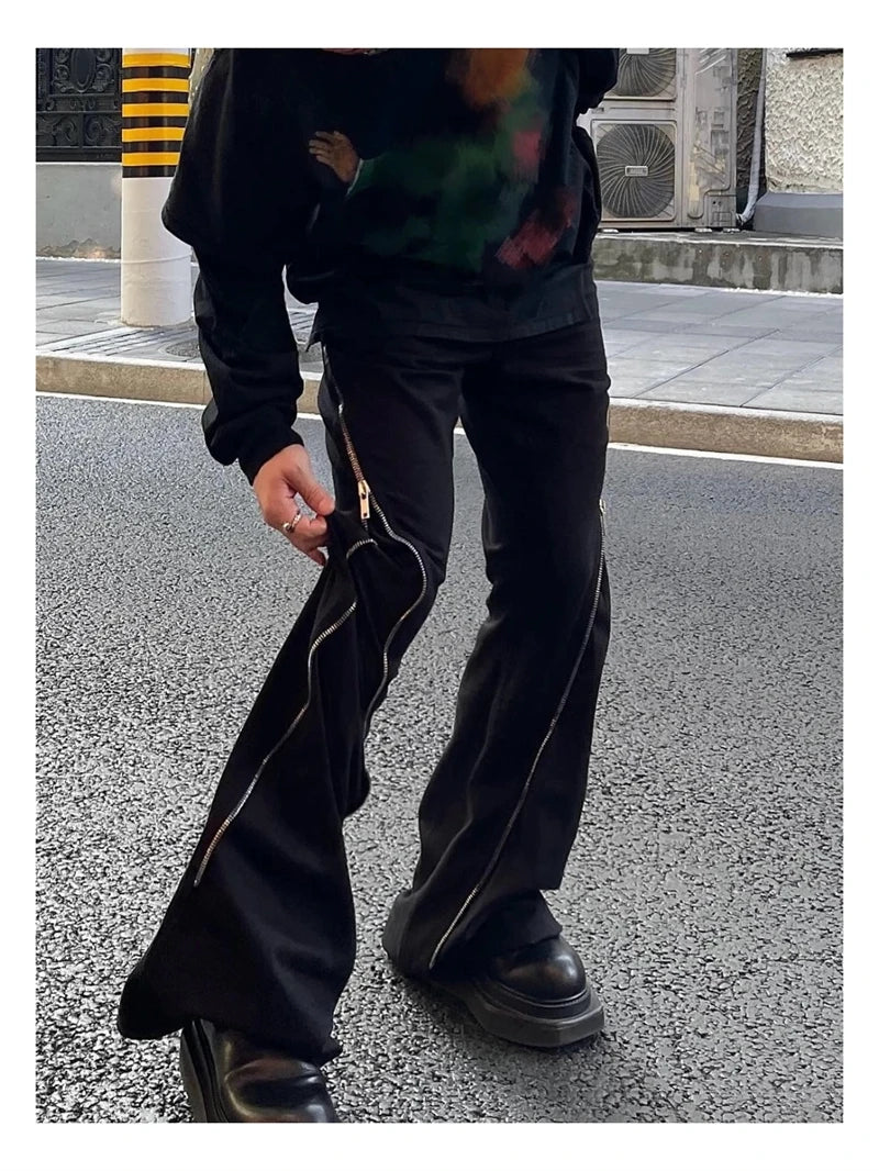 High Street RO Style Jeans Pants Men's Five Star Mang Ribbon Rotating Large Zipper Floor Pulling Horn Denim Streetwear Pants