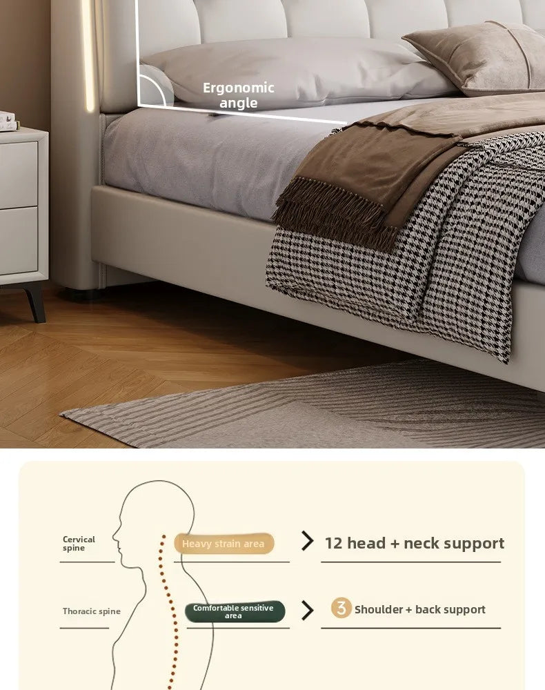 Cream white bed modern minimalist master bedroom bed frame light luxury comfortable bases e armações de cama interior furniture