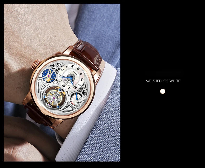 Haofa Manual Tourbillon Watch for Men Moonphase Energy Display Dial Skeleton Movement Sapphire Mechanical Wristwatches 1939