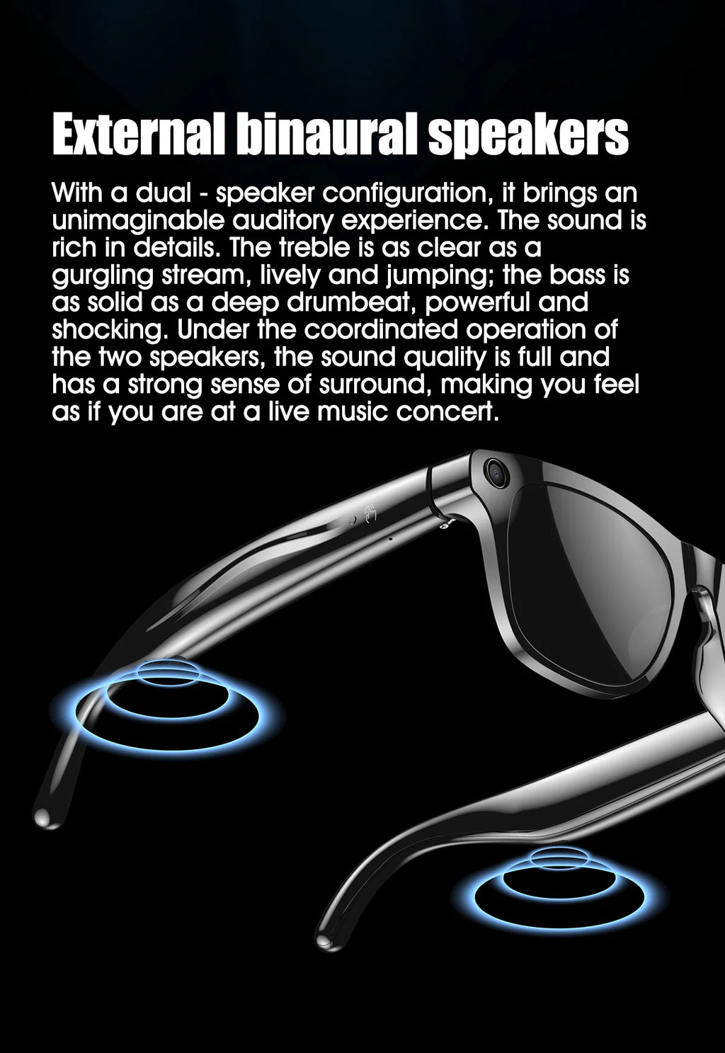Smart Glasses 100W Camera Anti-shake Video Recording Music Control Photo Recognition Bluetooth Call Sports Sunglasses Waterproof