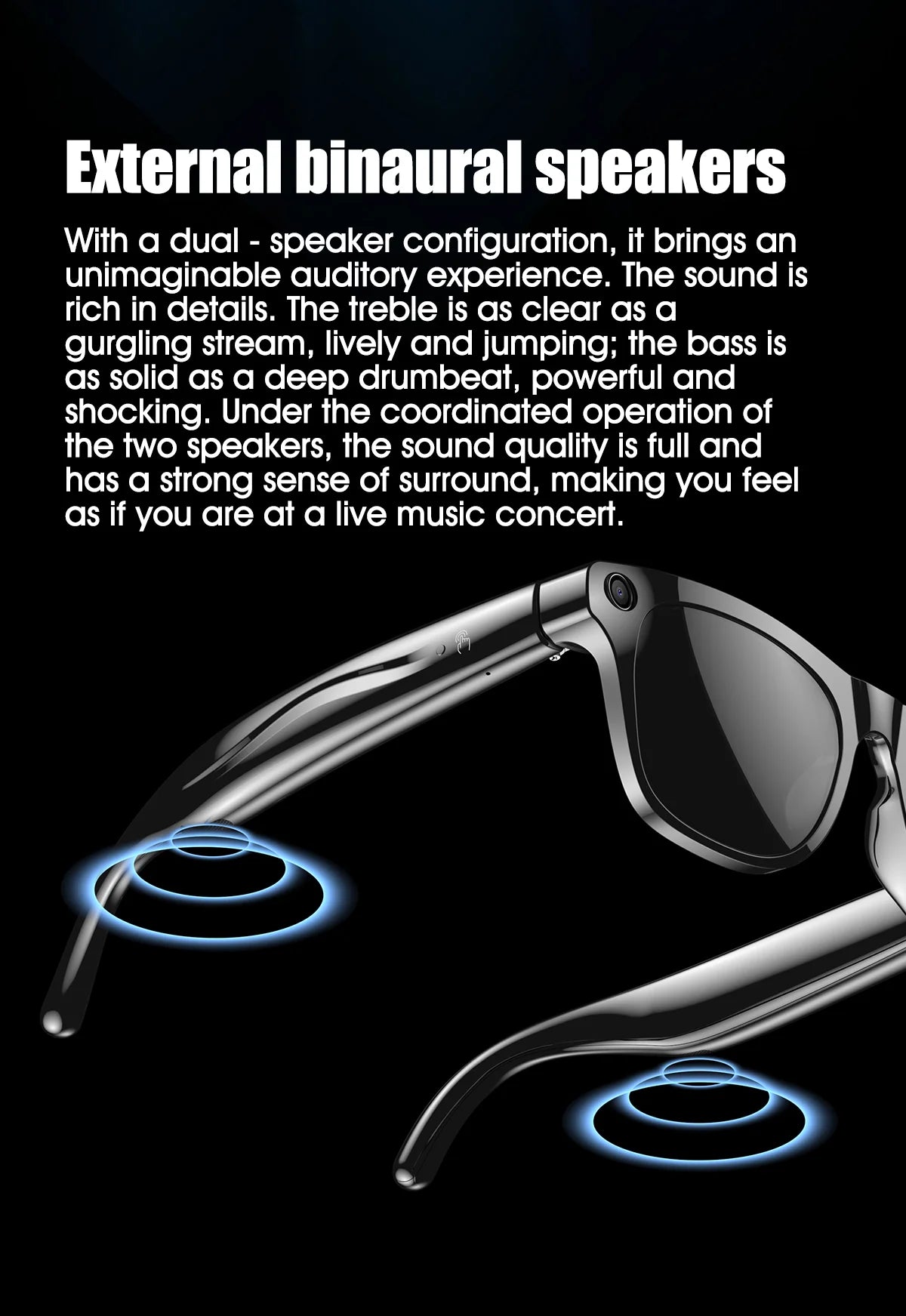 Smart Glasses 100W Camera Anti-shake Video Recording Music Control Photo Recognition Bluetooth Call Sports Sunglasses Waterproof