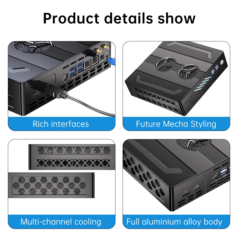 Mini Gaming Pc Core I9-12900F Gaming Mini Pc RTX4060M 8G Discrete Graphic Dual Ddr5 M.2 Nvme Computer Barebone 8K With LED