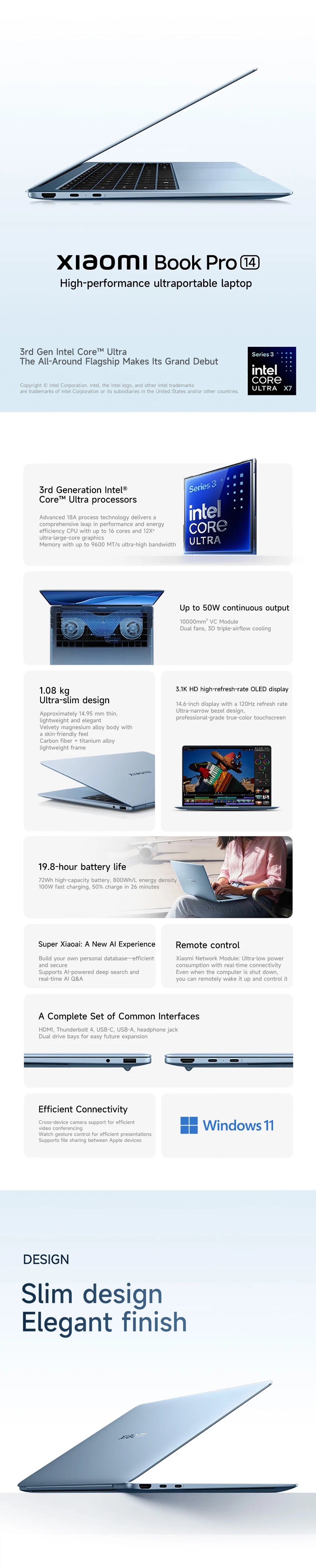 Xiaomi Book Pro 14 2026 14.6-inch 3.1K OLED Display 120Hz 3rd Gen Intel® Core™ Ultra 5/Ultra X7 32GB/1TB  Processor Laptop
