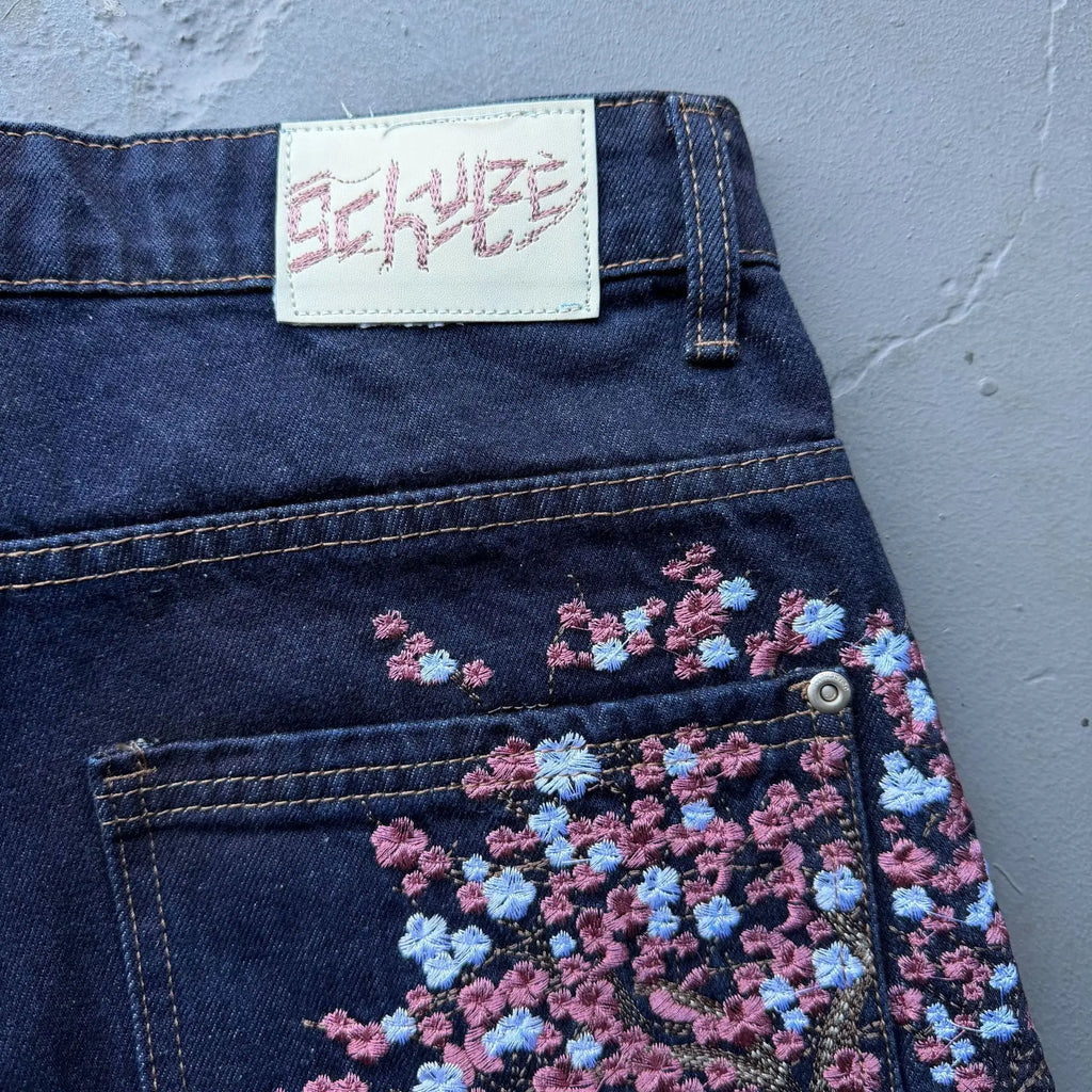 Derschutze 2026 New High-Quality Street Heavy-Duty Embroidered Sakura Raw Denim Straight-Leg Jeans Men's Streetwear Pants