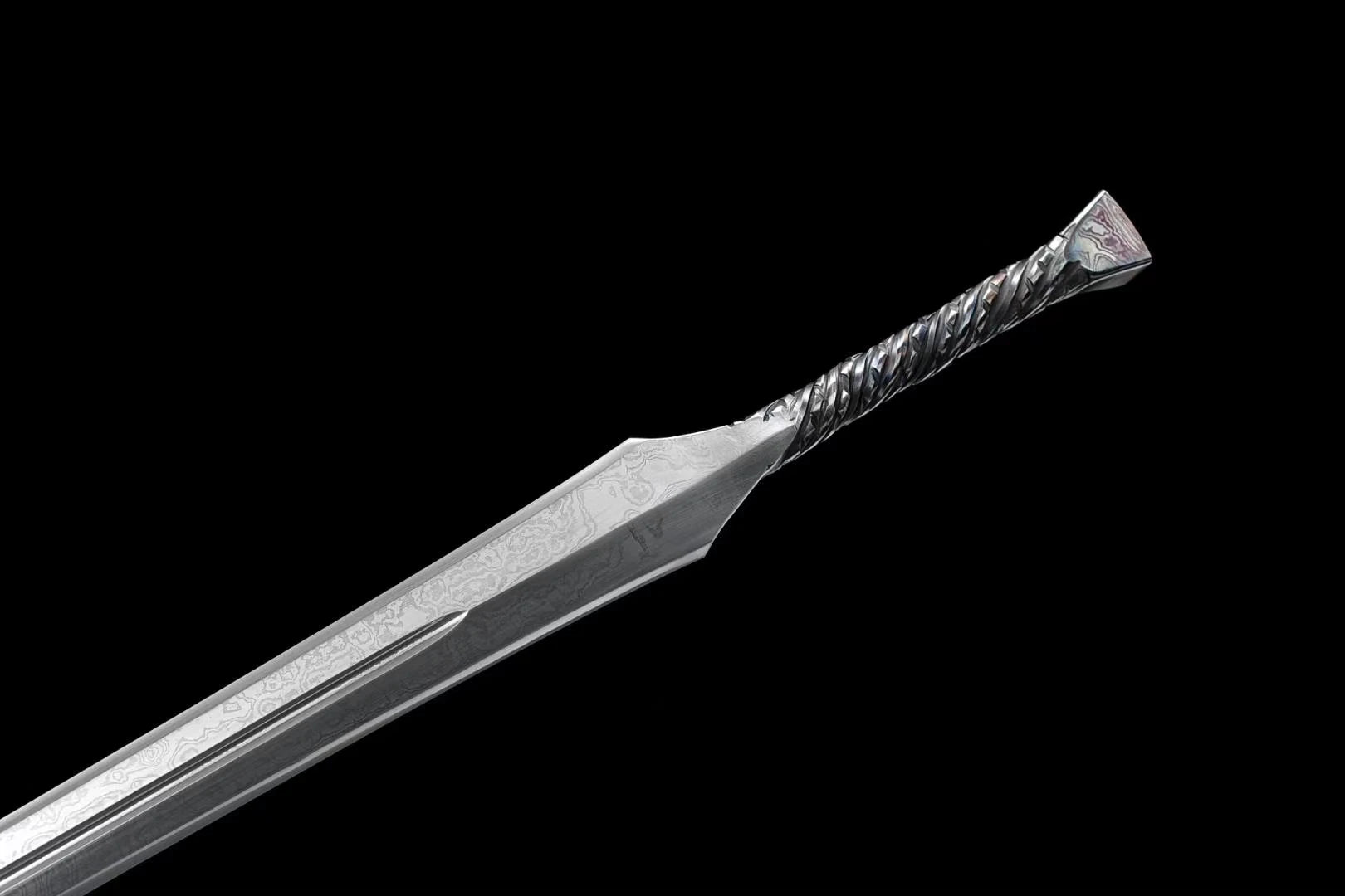 medieval Viking era samurai sword and a folded Damascus steel one-piece sword are ready for battle, handcrafted sharp weapons