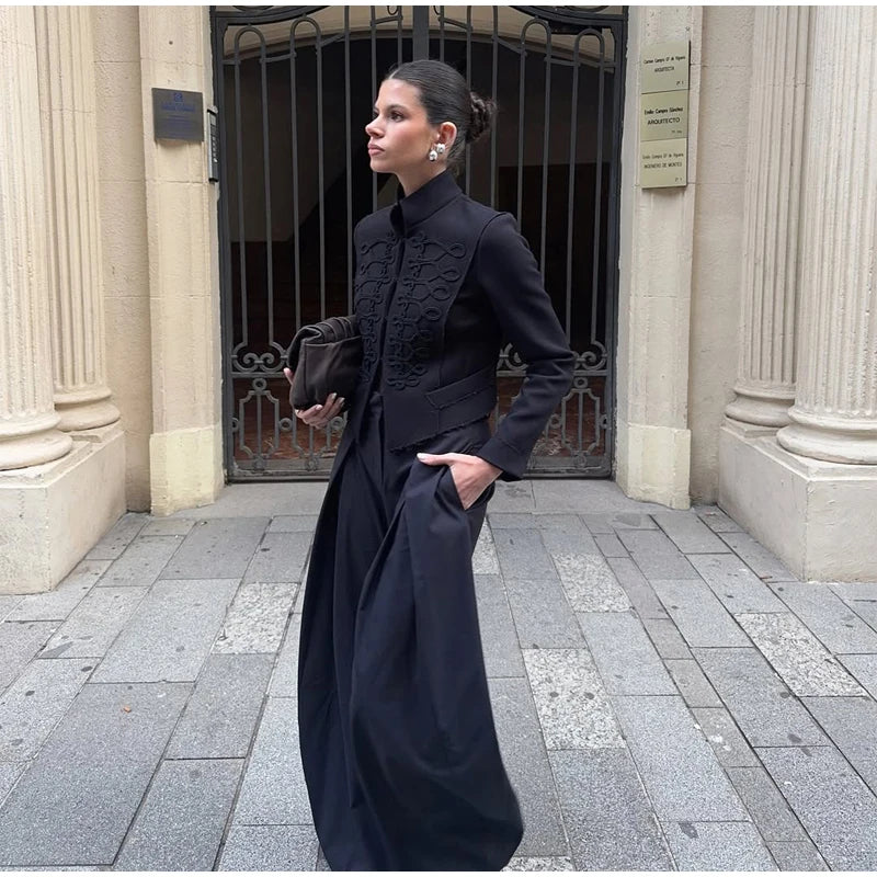 Fashion Stand Collar Military Jacket Women Casual V-neck Full Sleeve Single Breasted Short Jackets 2026 Lady Spring Commute Coat