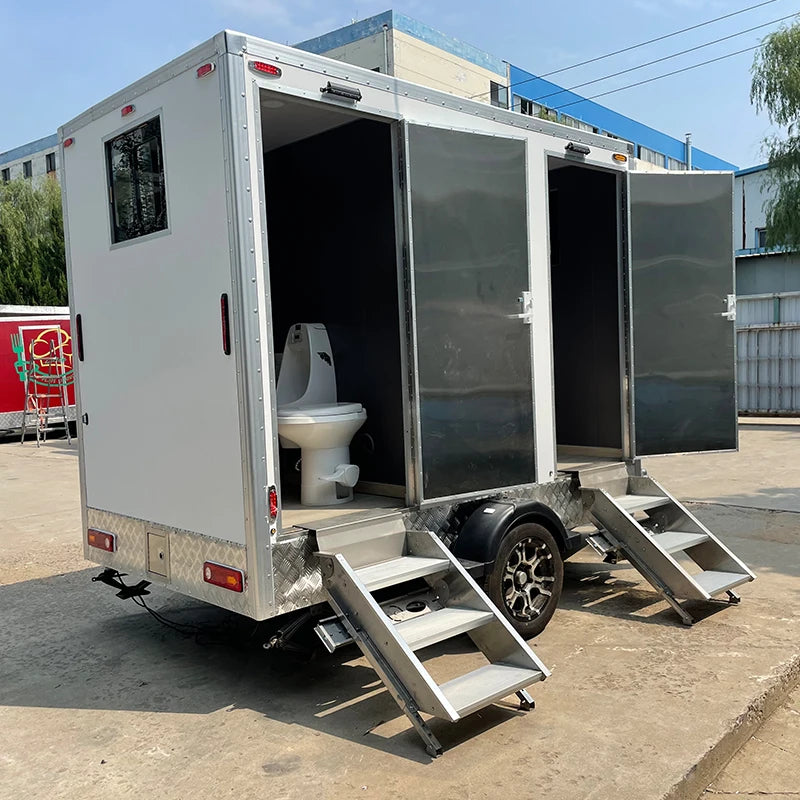 Luxury 2 Station Portable Restroom Trailer Customized Mobile Bathroom Trailer with Water Tank Flush Toilet for Rental Business