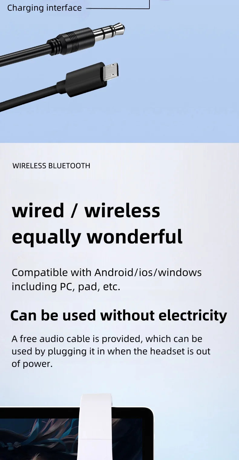 Original Wireless Bluetooth Headphones for Computer RGB Glowing Smiley Face Noise Reduction Gaming Headset Gamer Girl Bass Sport