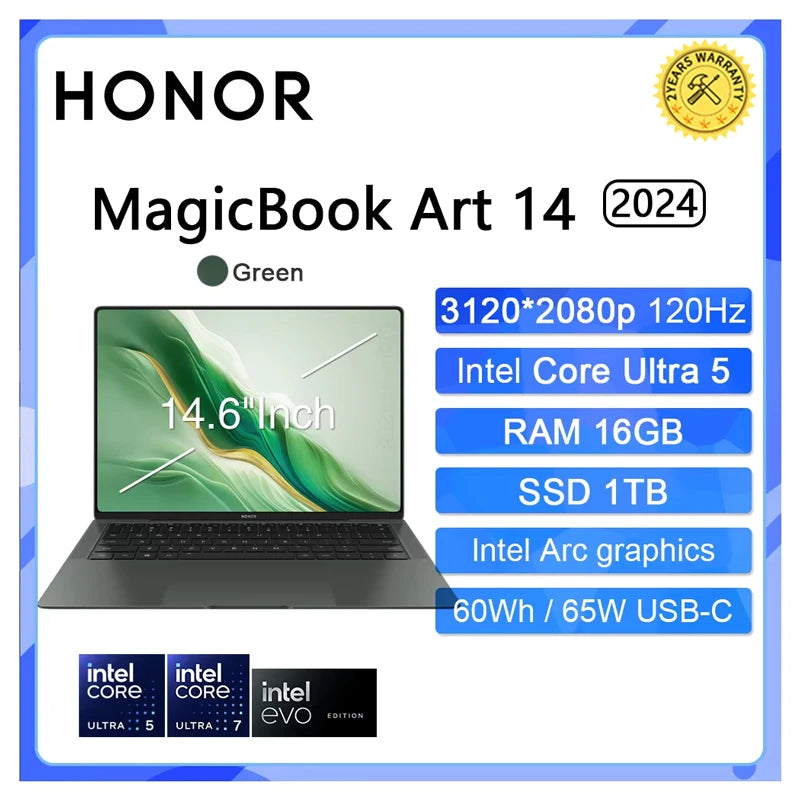 New HONOR 1kg Laptop MagicBook Art 14 2024 14.6"Inch 3.1K 120Hz OLED Touchscreen Intel Ultra 5 7 Computer PC Notebook Ultrabook