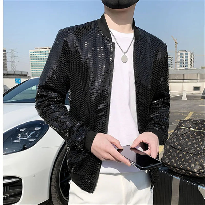 Jas Men's New Diamond Plaid Jackets Men Hip Hop Y2K Bombers Jacket Night Club Stage Streetwear Thin Coat Clothing Veste Homme