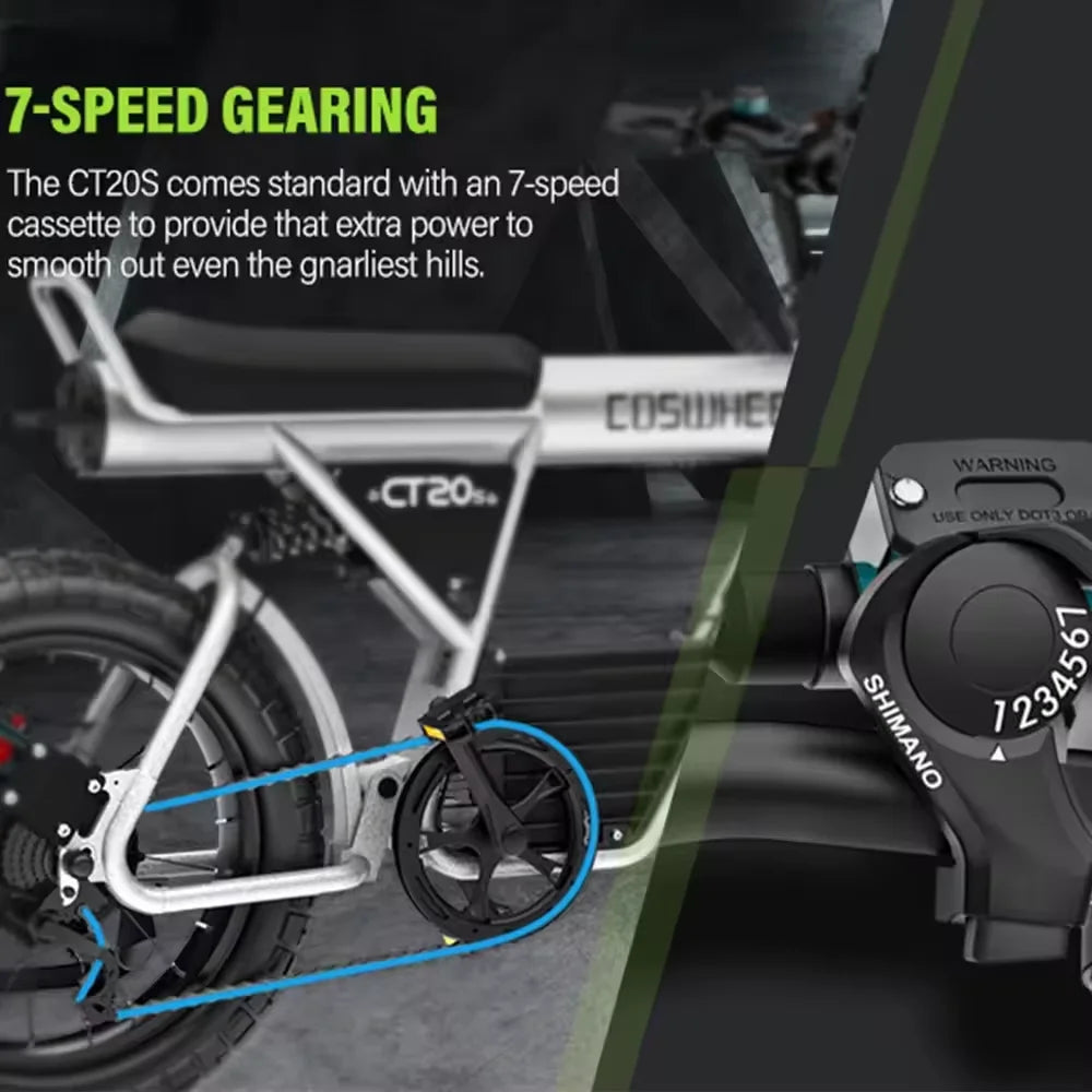COSWHEEL CT20S E-Mountain bike For Adult 60V 27.5Ah Battery Double Hydraulic Disc Brakes 20"*5.0 Fat Tire Off-Road E-bike