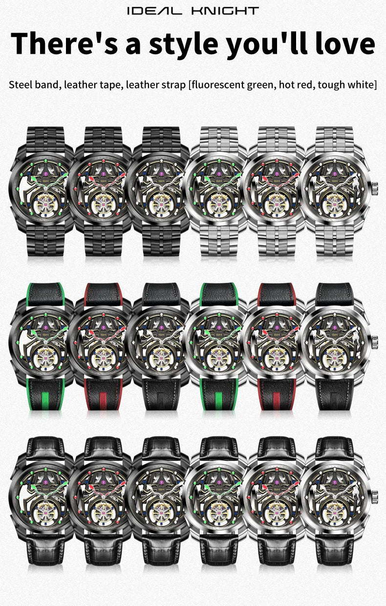 Ideal Knight Automatic Mechanical Watch for Men Hollow out Spider Design   Flywheel Movement Sapphire Mirror Men's Watches