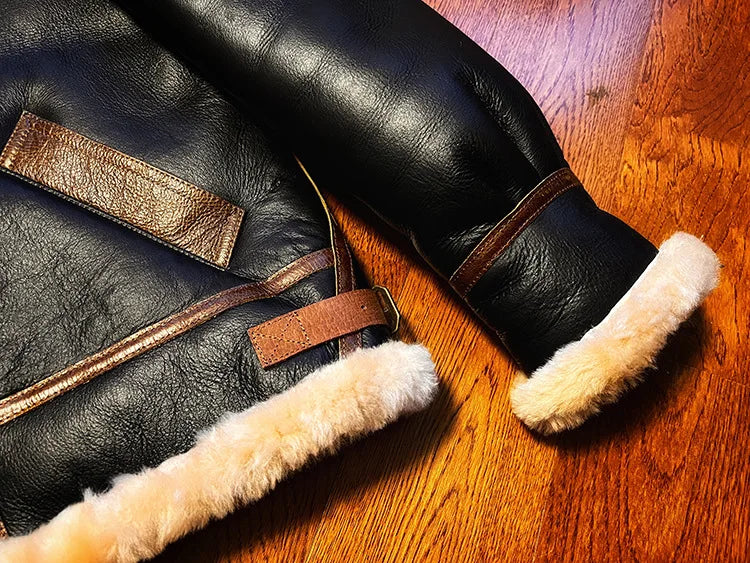 Sheepskin Suit Men's Lambskin Genuine Leather Overcoat Motorcycle Short Leather Fur Coat