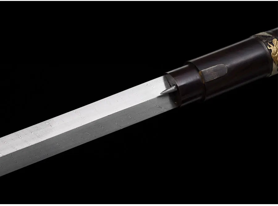Medieval Staff Sword Folded Steel Damascus Blade Sharp Real Ebony Wood Scabbard Walking Stick Gold Silver Plating Dragon Katanas