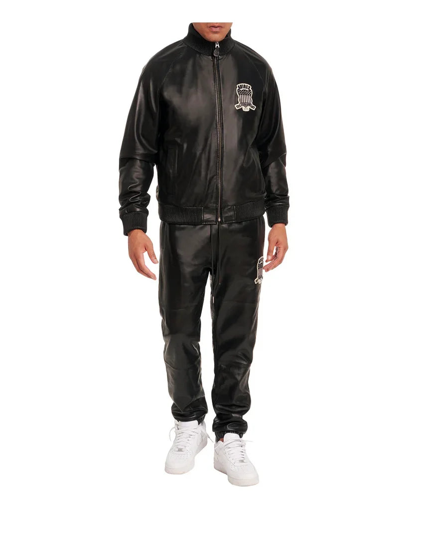 Leather Track Stand Collar Baseball Soft Nappa Sheepskin Sports coat Avirex Icon Appliqué Embroidery Men Genuine Leather Jacket