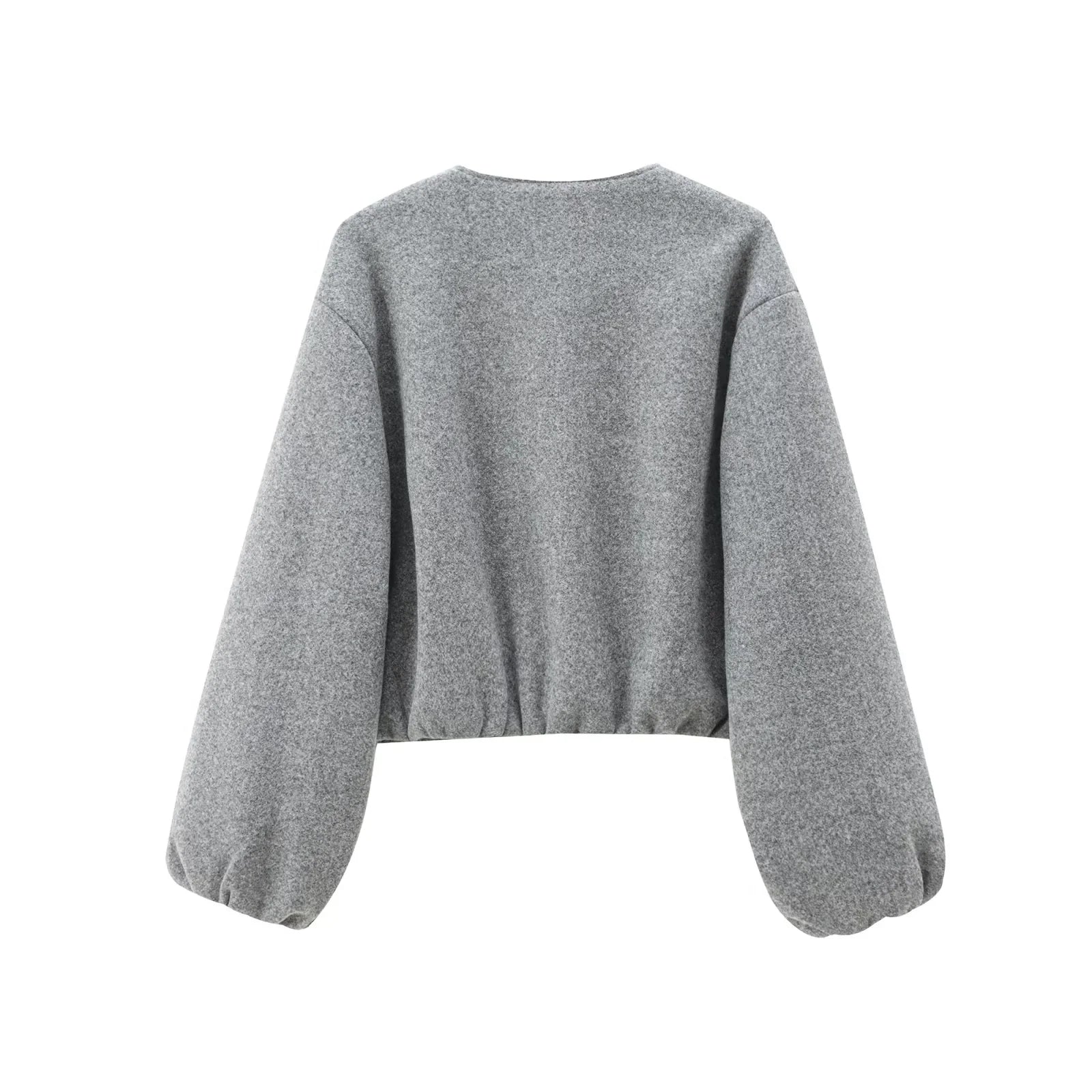 HXAO Outerwears Cropped Bomber Jacket Women Autumn Long Sleeve Faux Wool Coats For Woman Winter Zip Up Gray Beige Short Coats