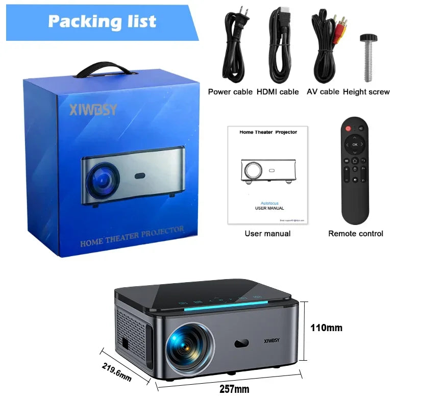 XIWBSY 1000ANSI Android Projector 25000 Lumens 4K AutoFocus/Keystone Projector Office Video Home Theater Portable Beamer Outdoor
