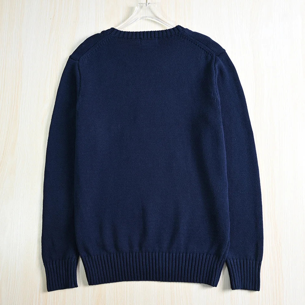 Couples Knitted Cotton Sweater Long Sleeve round Neck Thick Needlework Cartoon Bear Design Casual Youthful Style Cotton Knitwear