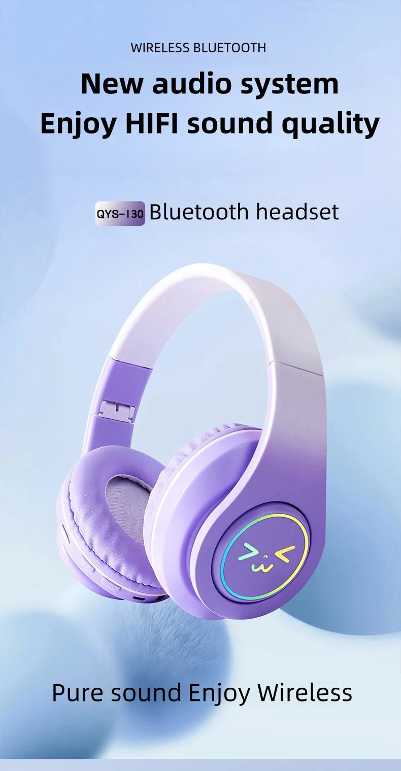 Original Wireless Bluetooth Headphones for Computer RGB Glowing Smiley Face Noise Reduction Gaming Headset Gamer Girl Bass Sport