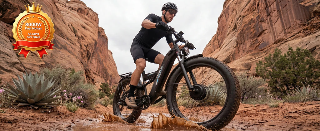 8000W Dual Motor Electric Bike for Adults, Ebike 55 MPH, 52V 30AH, E-Bike 120Miles, 26'' Fat Tire All Terrain E Bike for Men Wom