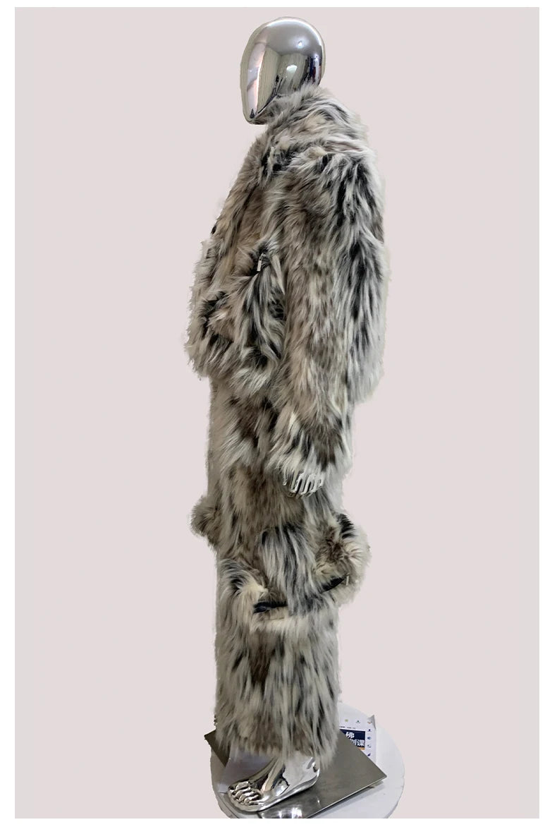 Mauroicardi Winter Long Colorful Multicolored Thick Warm Hairy Fluffy Faux Fur Wide Leg Pants Men Runway Fashion Streetwear 2025