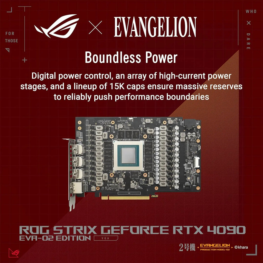 ASUS ROG Strix RTX 4090 OC EVA-02 Edition Gaming GPU 24GB GDDR6X PCIe 4.0 HDMI 2.1a DisplayPort 1.4a 3.5-Slot Design