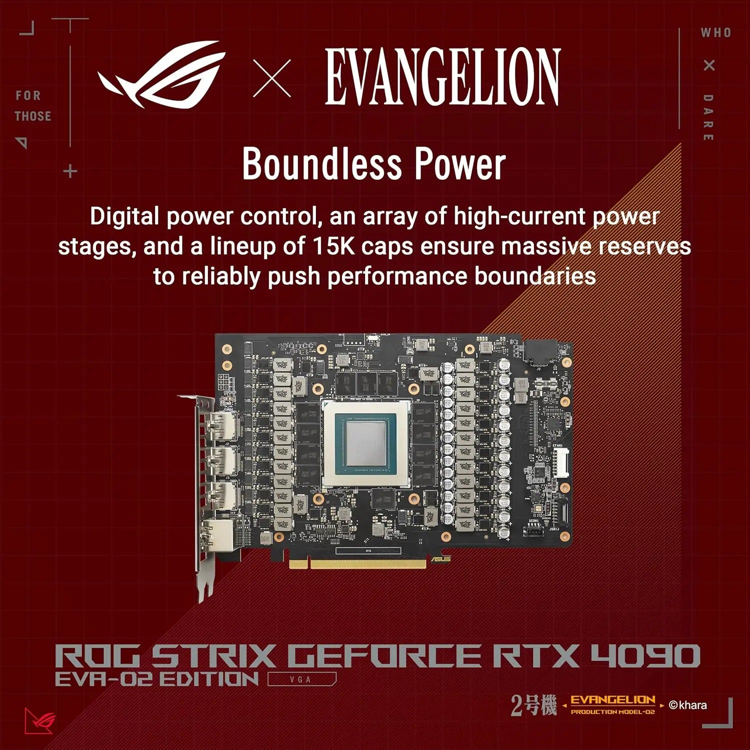 ASUS ROG Strix RTX 4090 OC EVA-02 Edition Gaming GPU 24GB GDDR6X PCIe 4.0 HDMI 2.1a DisplayPort 1.4a 3.5-Slot Design