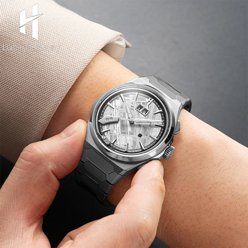 Lucky Harvey Meteorite Pattern Dial Chiming Watches Self-sounding Grade 5 Titanium Alloy Automatic Mens Wristwatch New Limited
