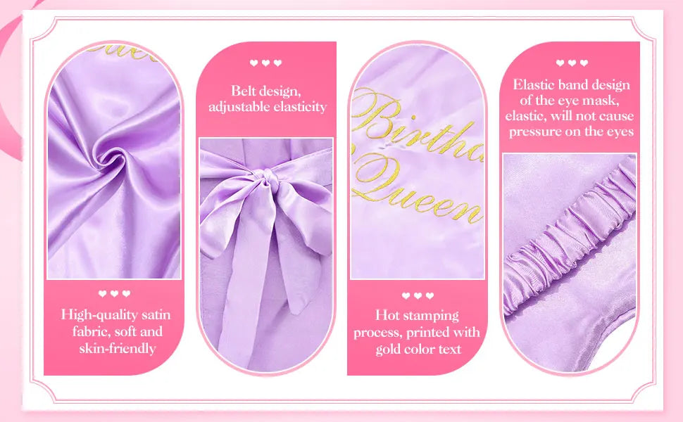 21 Pcs Women Birthday Party Robe Set Queen Squad Kimono Satin Bathrobes with Eye Mask and Scrunchie for Birthday