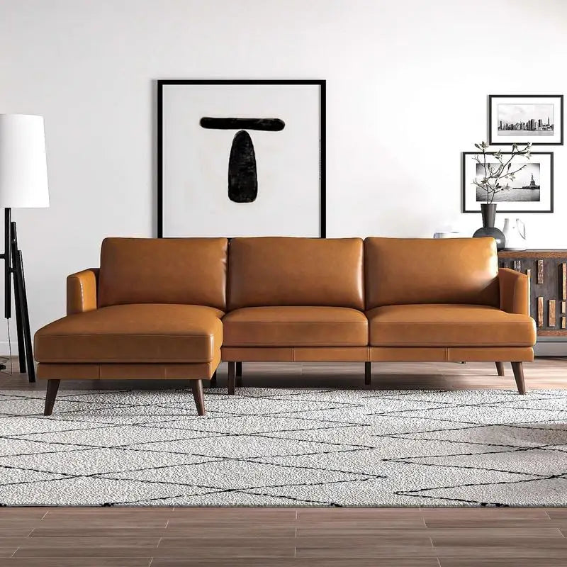 Tan Left-Facing L-Shaped Genuine Leather Sectional Sofa