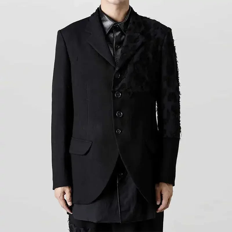 YOJI OOAK Design sense men's patchwork single breasted suit jacket special processing leopard print style 4 button top