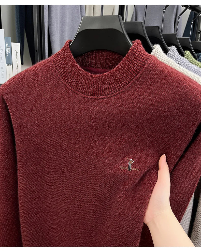 High end brand men's round neck sweater letters cartoon embroidery comfort casual knitted pullover fashion luxurious golf top