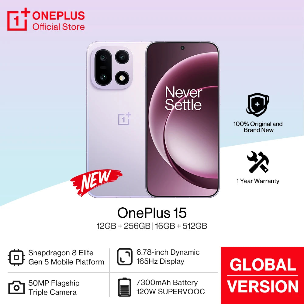 2025 New OnePlus 15 Global Version Smartphone Snapdragon 8 Elite Gen 5 165Hz Display 7300mAh Battery 120W SUPERVOOC Charge
