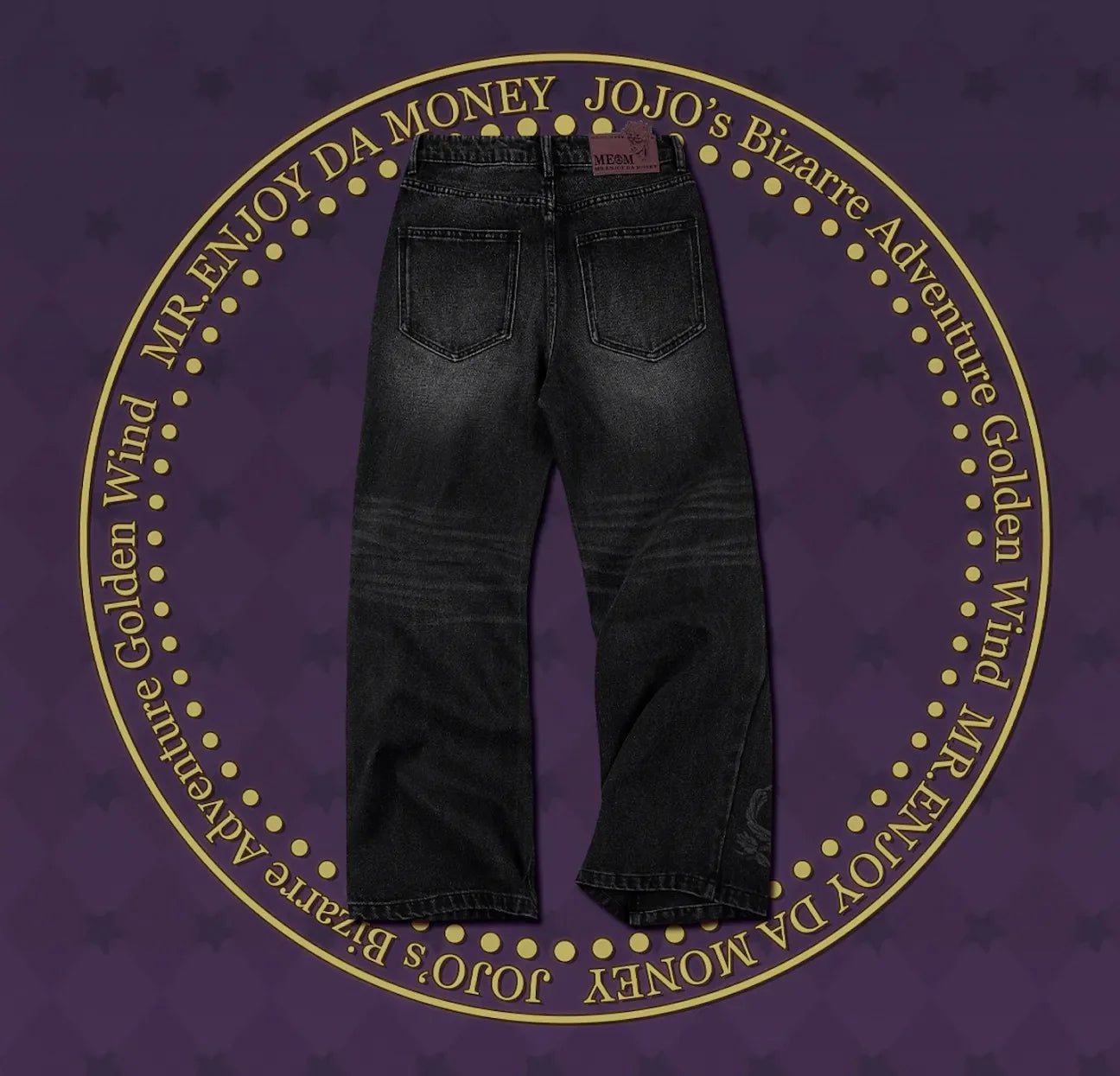 JoJo's Bizarre Adventure Black Flared Jeans Men Embroidery Streetwear Loose Casual Washed Denim Pants Anime Inspired Trousers