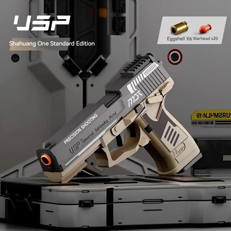 USP Shell Throwing Pistol Continuous Firing Airsoft Blowback Soft Bullet Gun Empty Hanging Children Toy Boys Gifts
