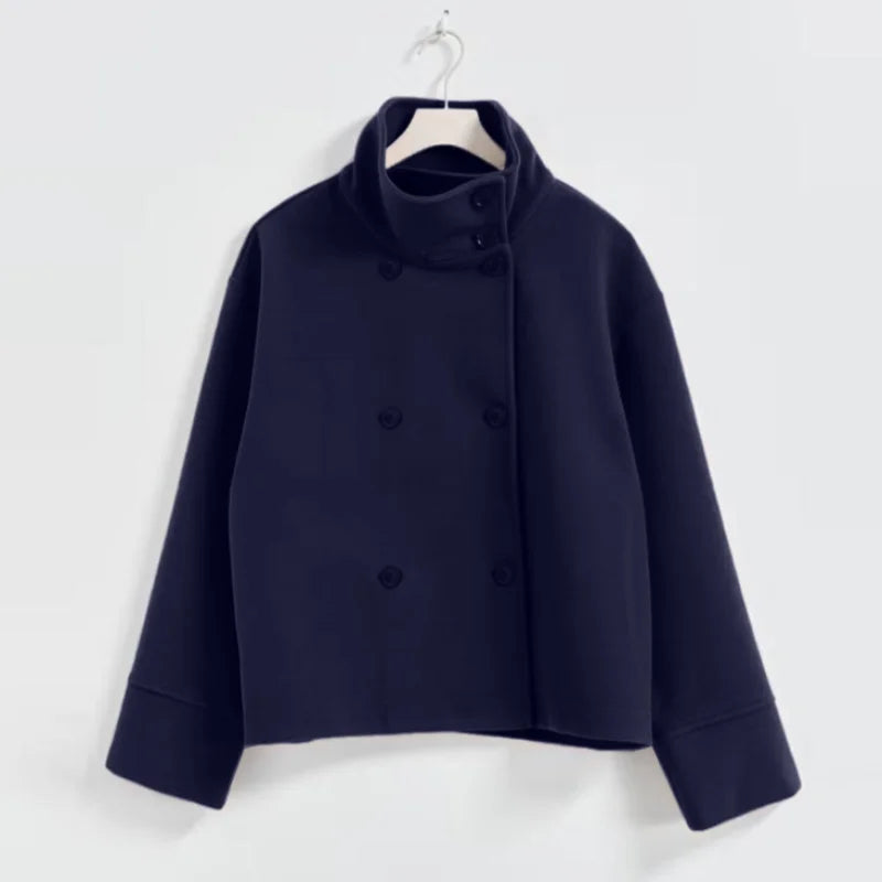 Urban Black Woolen Blend Coats Women Stand Collar Single-breasted Long Sleeve Thick Warm Jacket 2025 Autumn Winter Lady Outwear