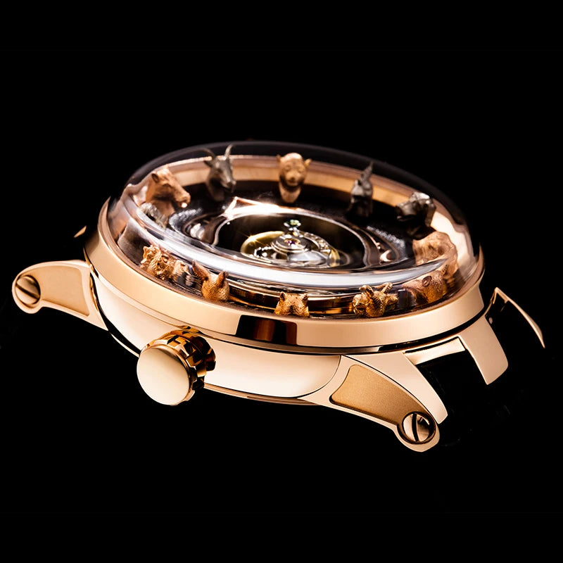 Haofa Center Tourbillon Watch 3D Chinese zodiac Animal Sculpture Manual Tourbillon Sapphire Waterproof Limited Watches Men 2000